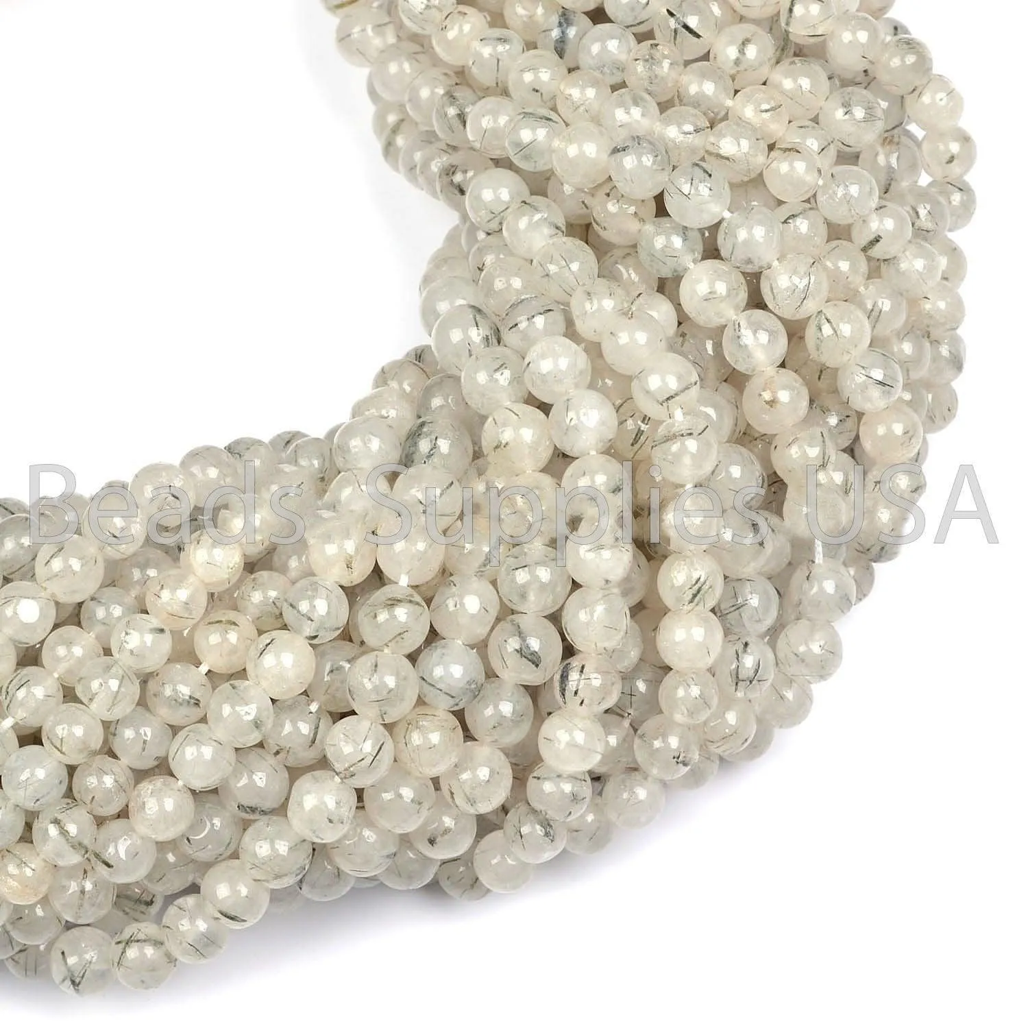 15" Full Strand, Rutile Quartz Plain Round Shape Gemstone Beads, Rutile Beads, 5-7mm