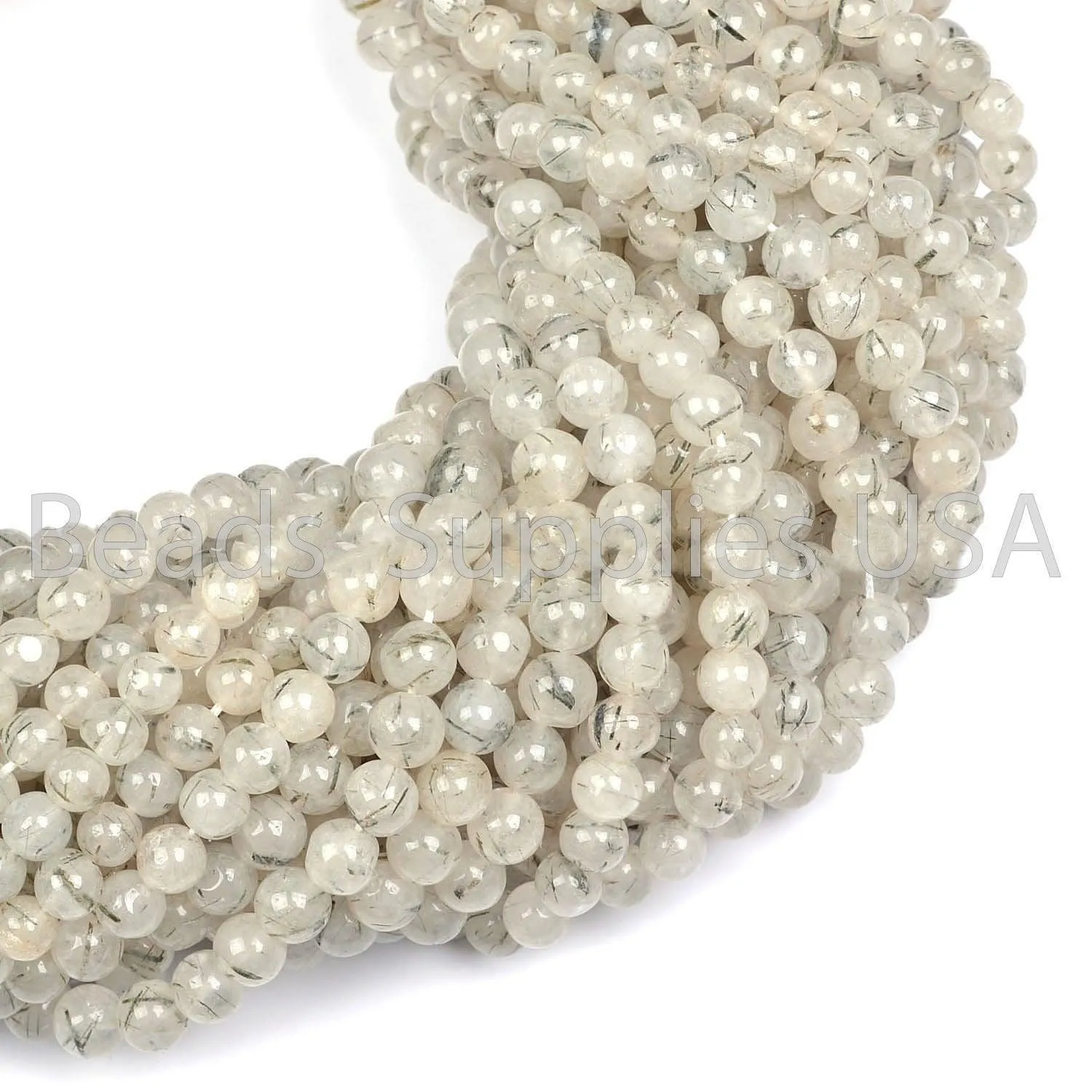 15" Full Strand, Rutile Quartz Plain Round Shape Gemstone Beads, Rutile Beads, 5-7mm