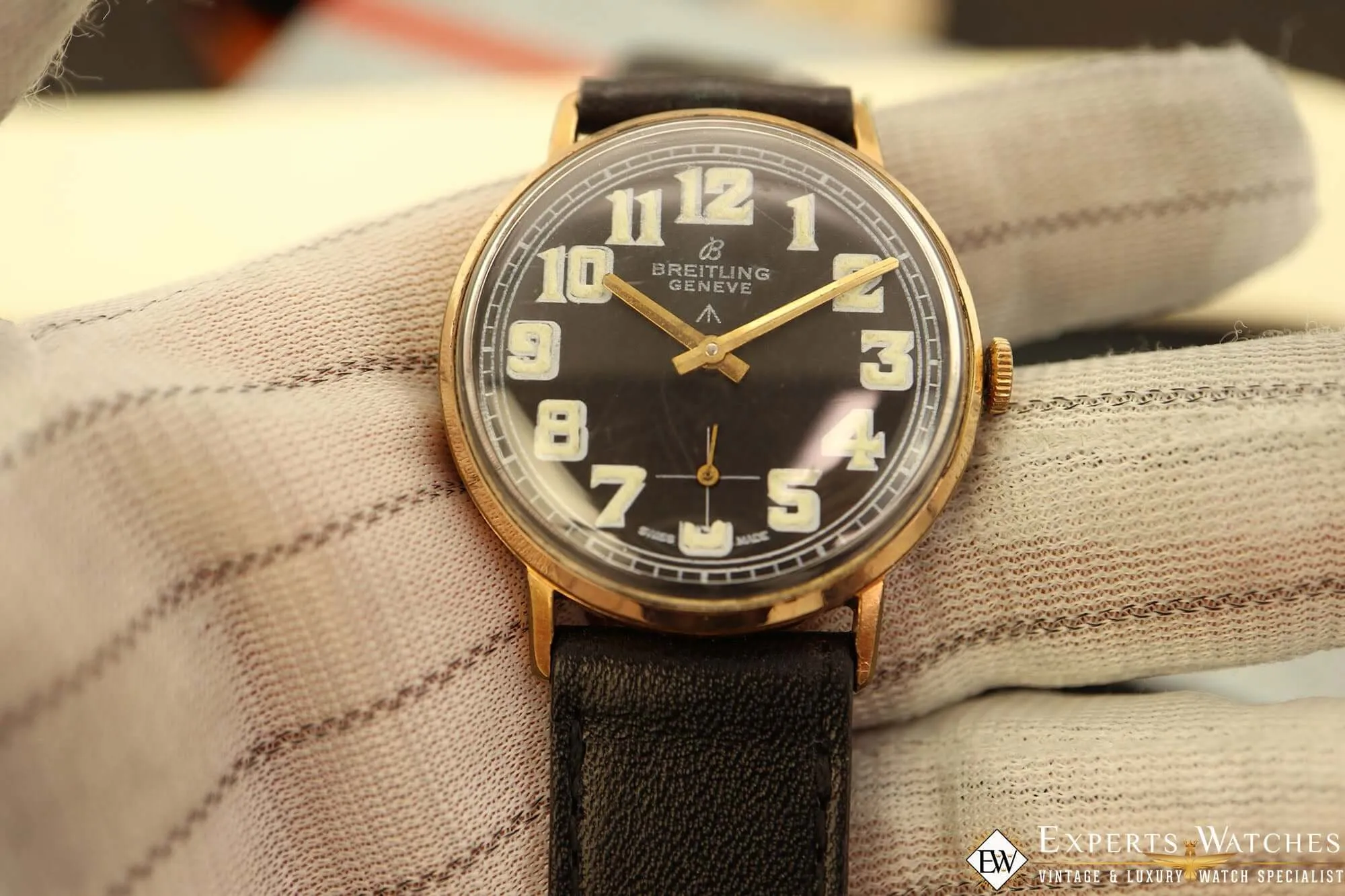 1940's Vintage Breitling California Dial Rose Gold Seconds Military Watch