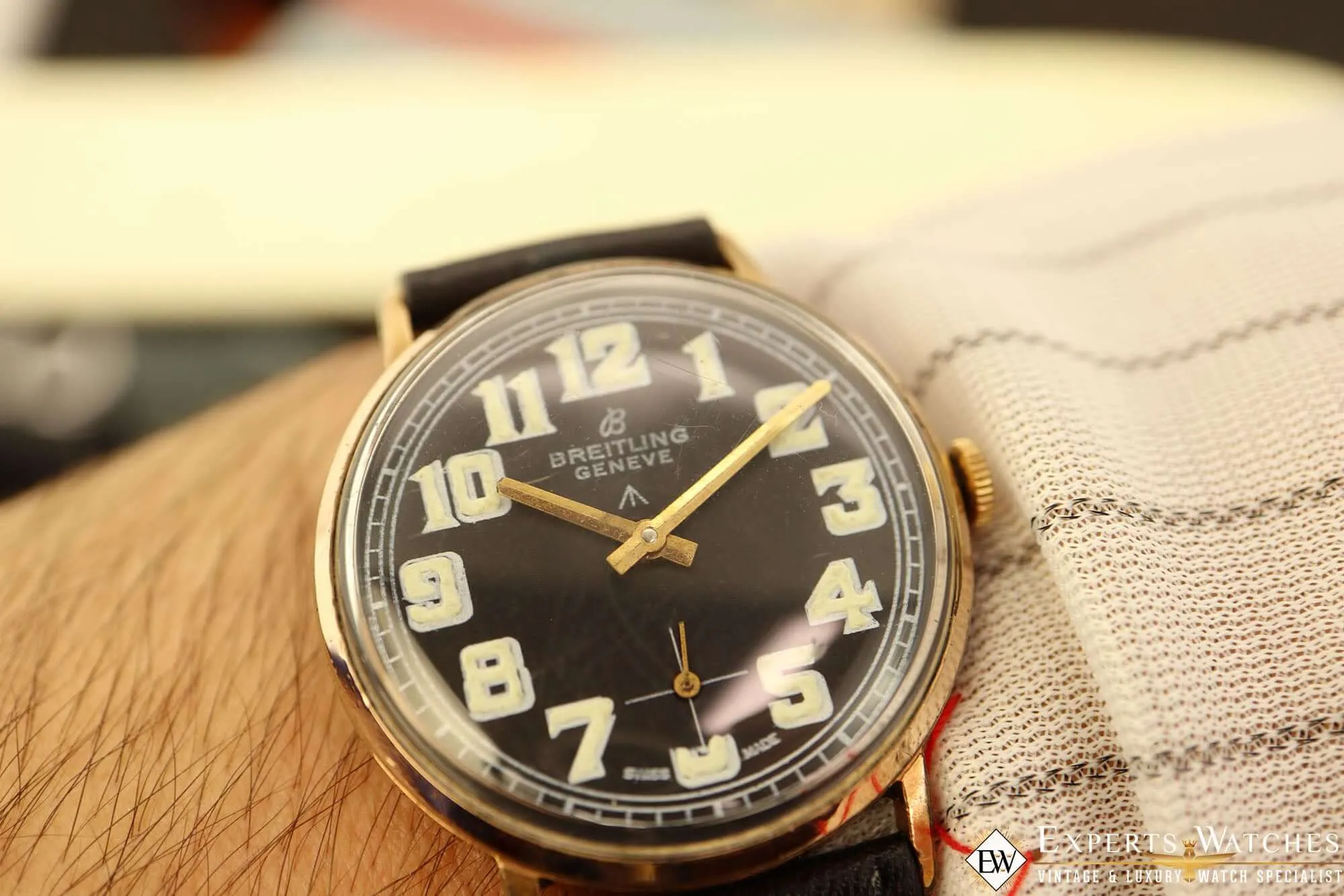 1940's Vintage Breitling California Dial Rose Gold Seconds Military Watch