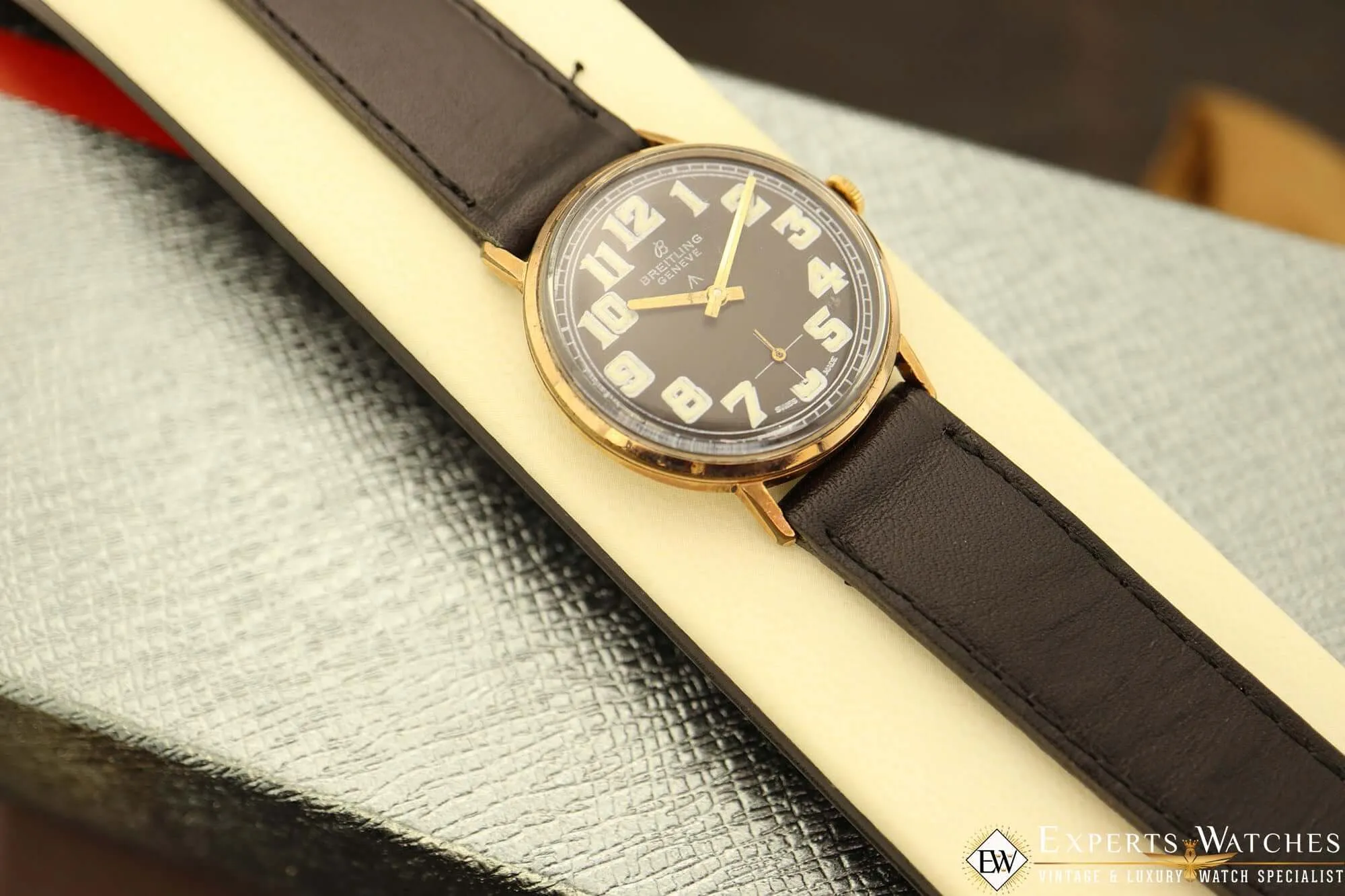 1940's Vintage Breitling California Dial Rose Gold Seconds Military Watch