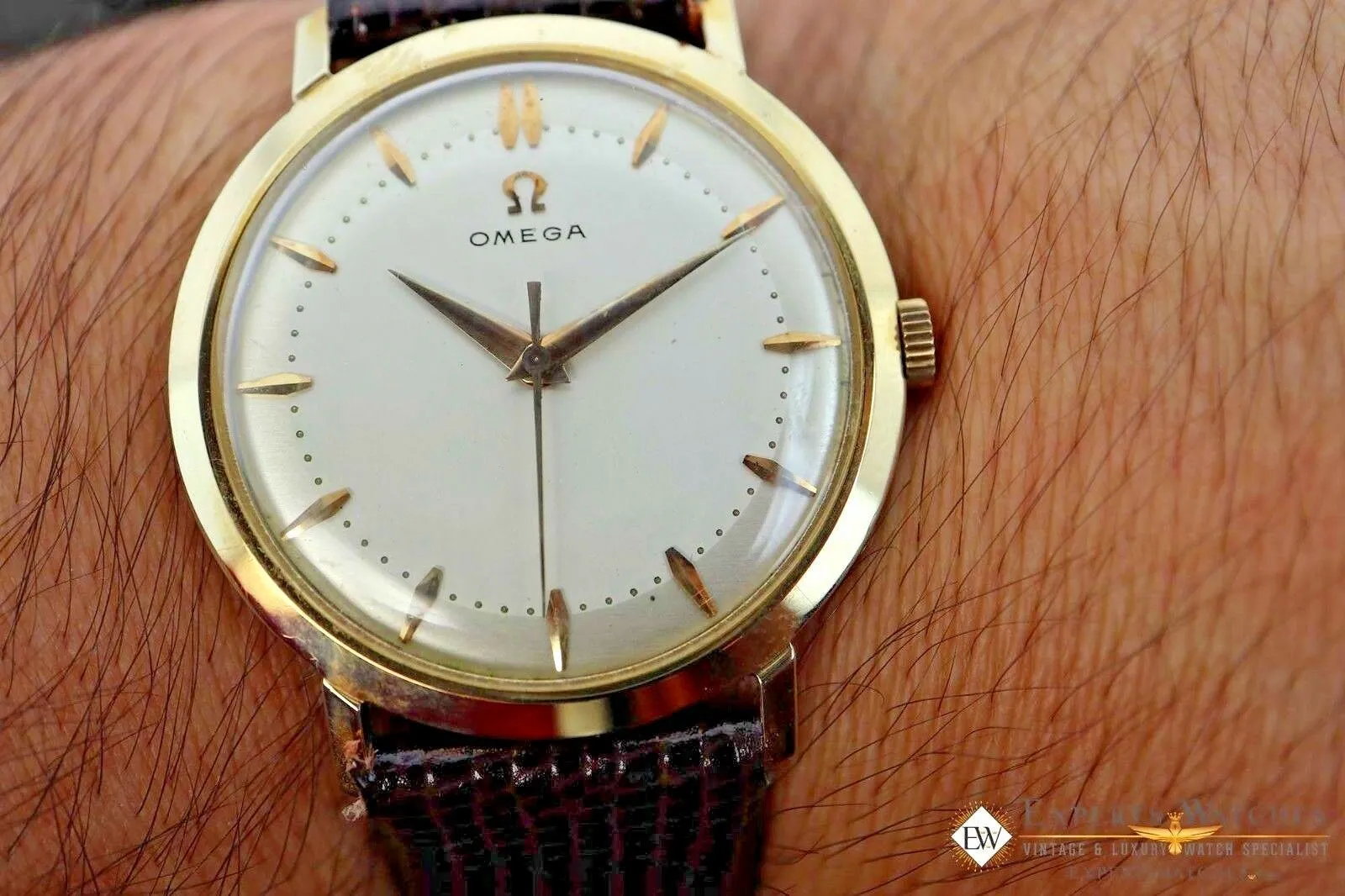 1958 Vintage OMEGA S-6586 Solid D&A 14K Gold Cal 520 Watch Serviced Certified PO
