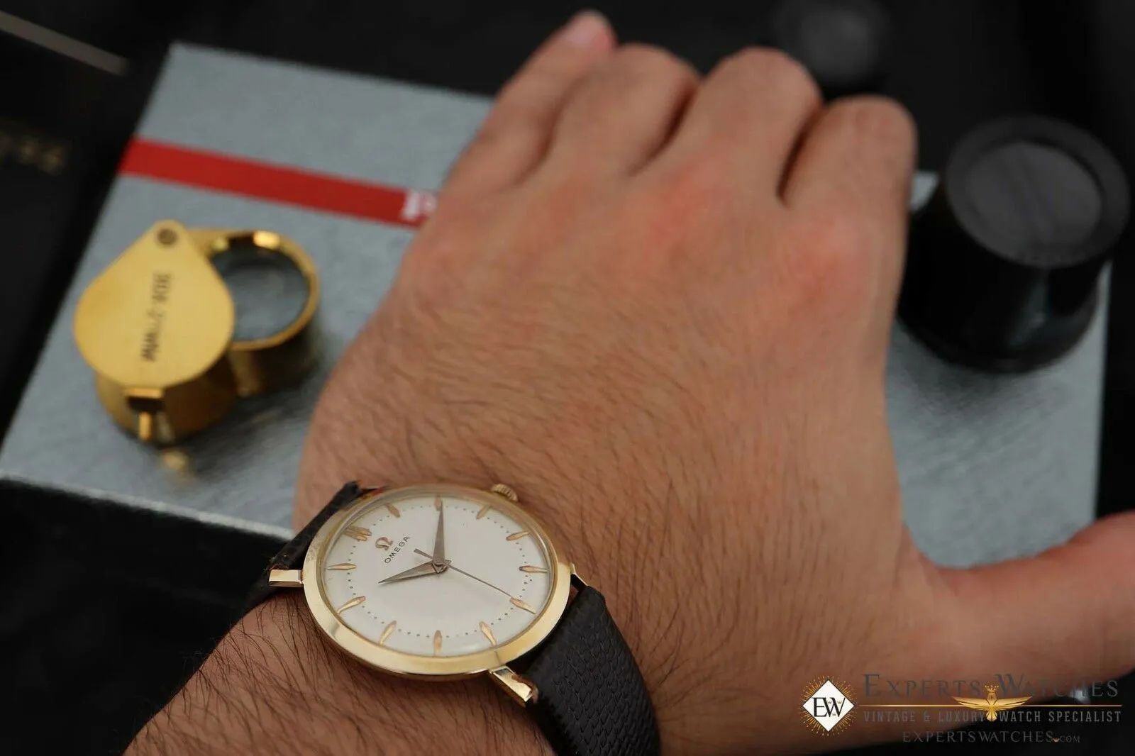 1958 Vintage OMEGA S-6586 Solid D&A 14K Gold Cal 520 Watch Serviced Certified PO