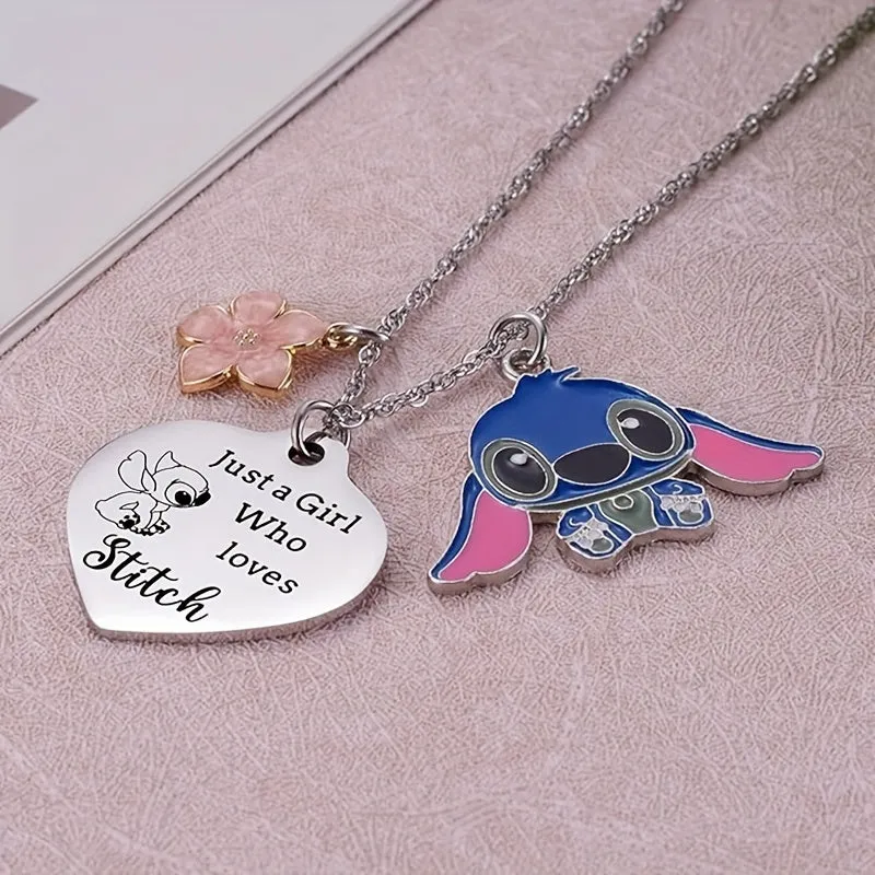 1pc Disney Stitch Heart Pendant Necklace, Cute Women Fashionable Versatile Daily Party Wear Jewelry Decoration Birthday Gifts