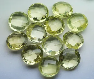 2 Match Pair, Super Rare Aaa Natural Lemon Quartz Undrilled Faceted Coins Calibrated Size 16mm