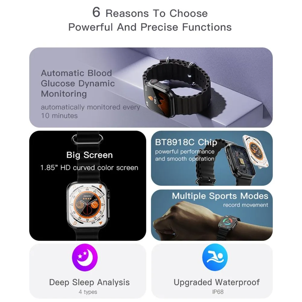 2.03 Inch Ip67 Waterproof Smart Watch Support Heart Rate / Blood Oxygen Monitoring Black