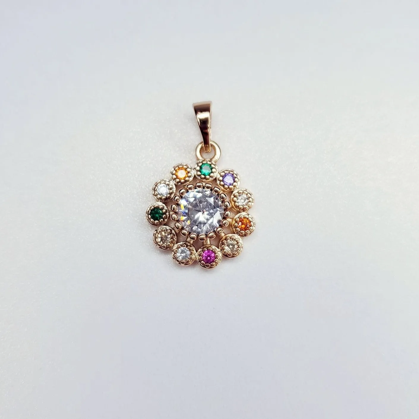 24K Gold-Filled Round Multicolored Rhinestone Charm