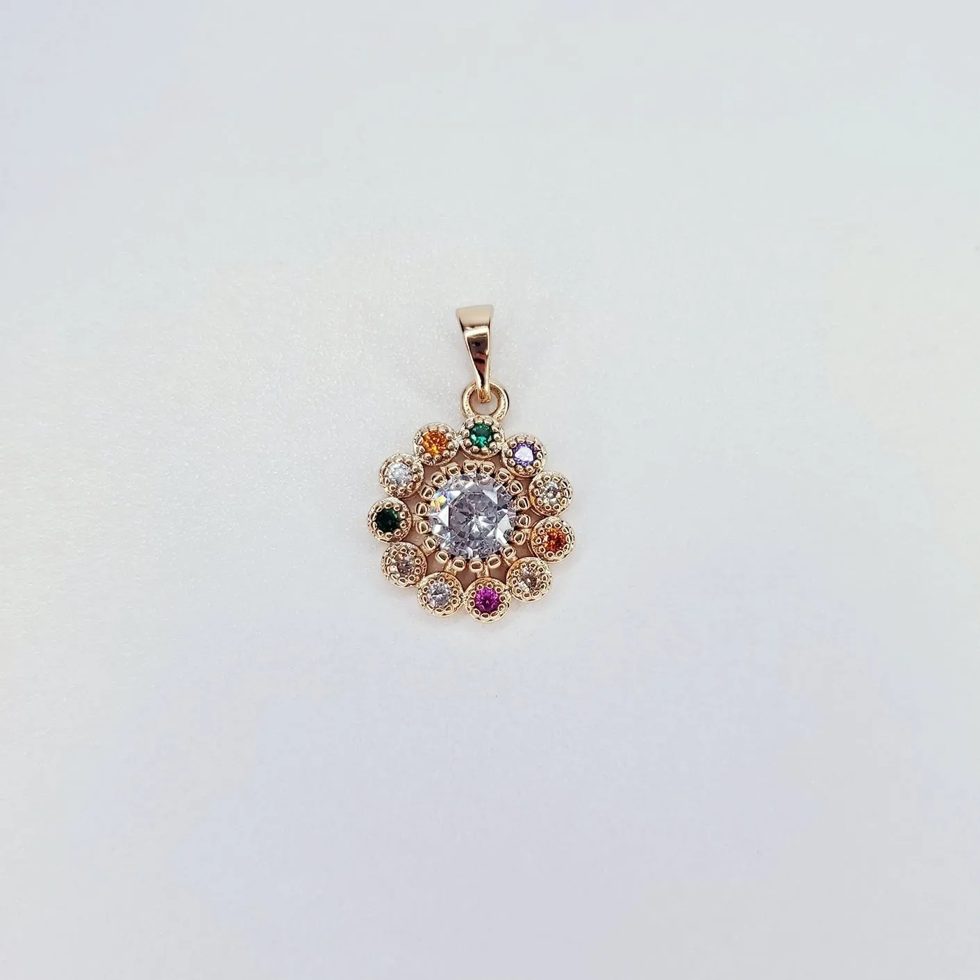 24K Gold-Filled Round Multicolored Rhinestone Charm