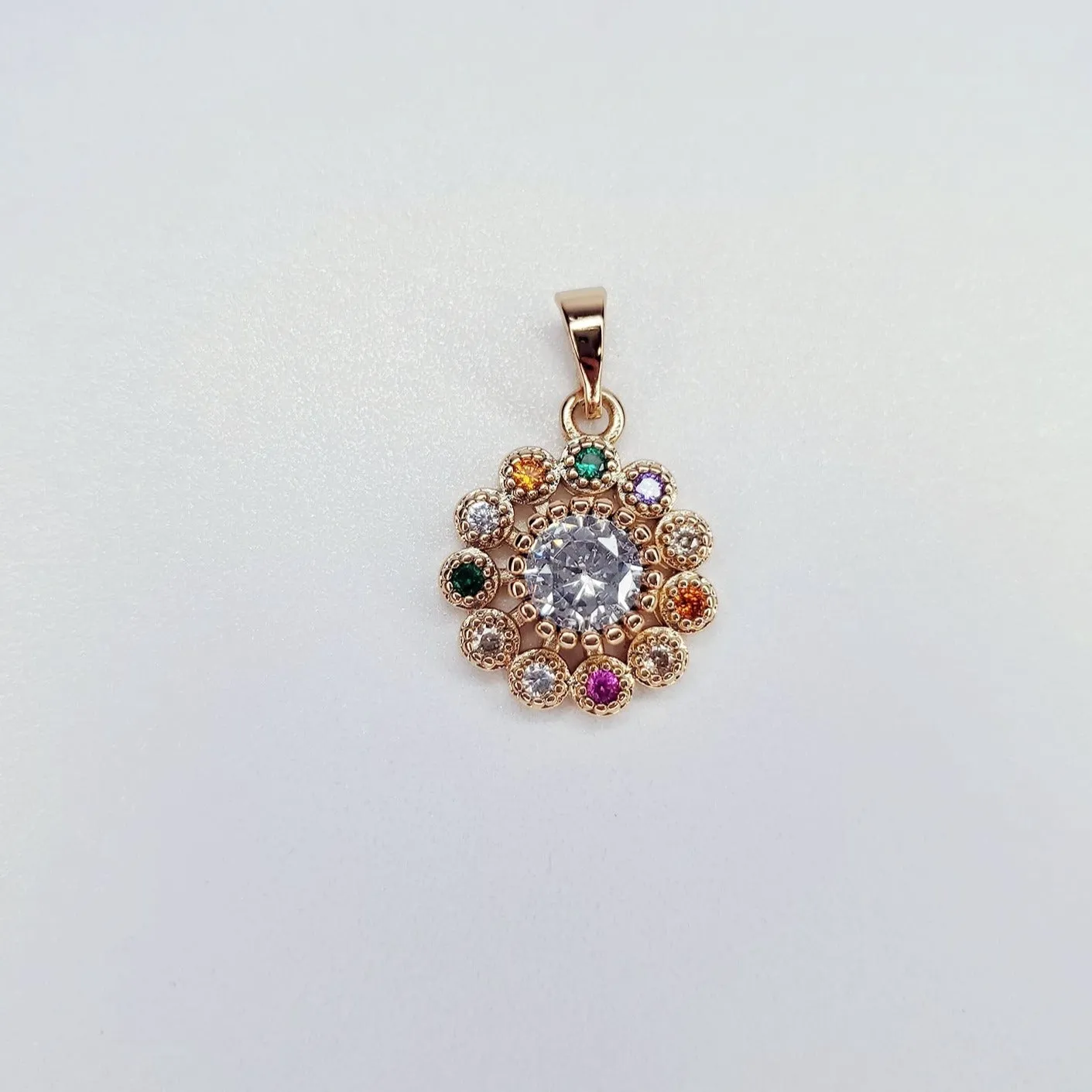 24K Gold-Filled Round Multicolored Rhinestone Charm