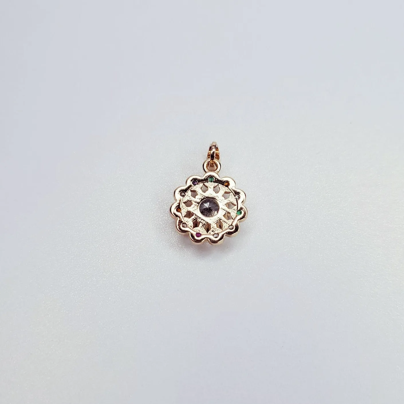 24K Gold-Filled Round Multicolored Rhinestone Charm