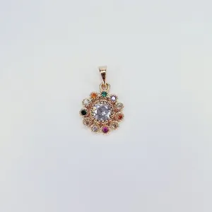 24K Gold-Filled Round Multicolored Rhinestone Charm
