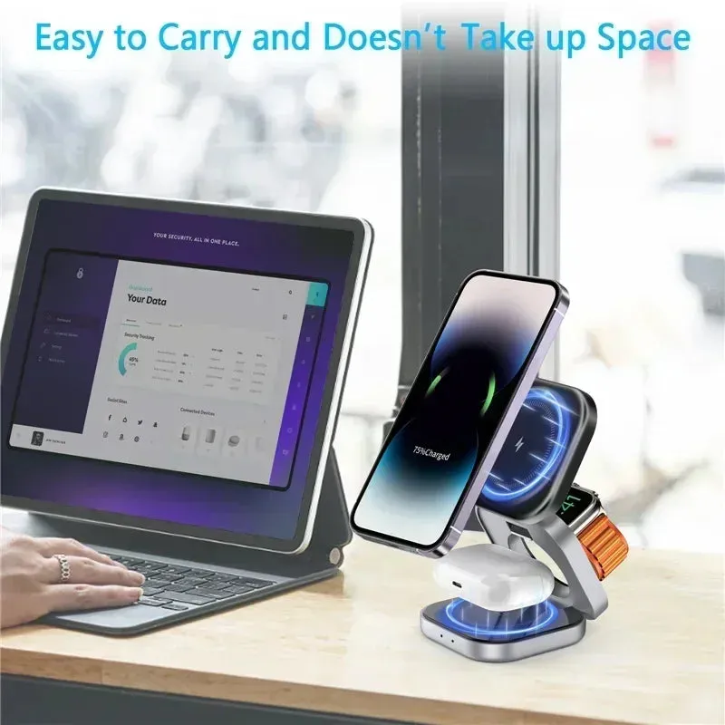 3 In 1 Magnetic Wireless Charger Stand Pad Magnet Fast Charging Station For Magsafe iPhone 16 15 Samsung Galaxy Apple Watch 1-9