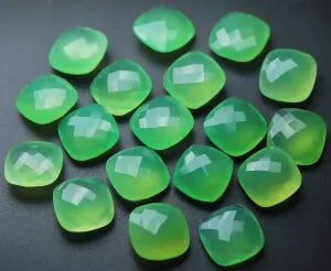 3 Matched Pair Undrilled Prehnite Chalcedony Faceted Cushion Shape, 15mm