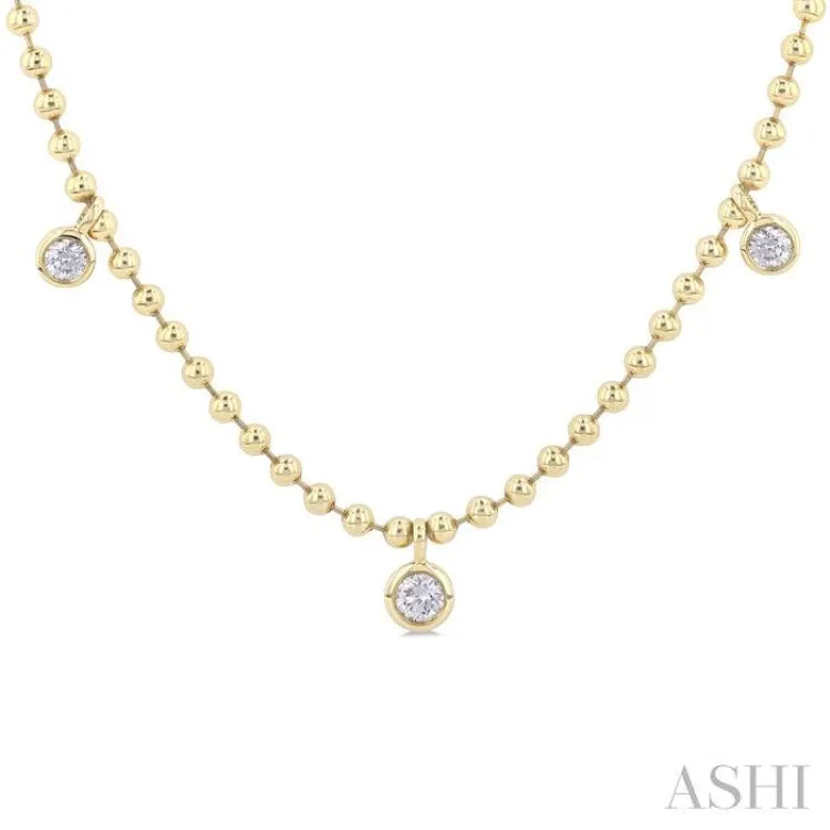 3/4 ctw Bezel Set Round Cut Diamond Ball Bead Chain Station Necklace in 14K Yellow Gold