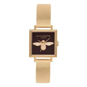 3D Bee Square Dial Gold Mesh Watch