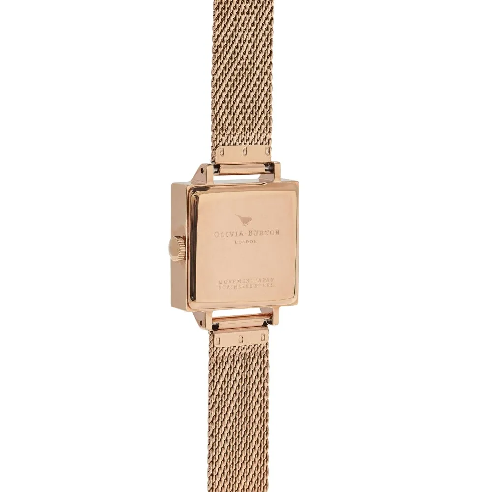 3D Bee Square Dial Midnight and Rose Gold Mesh Watch