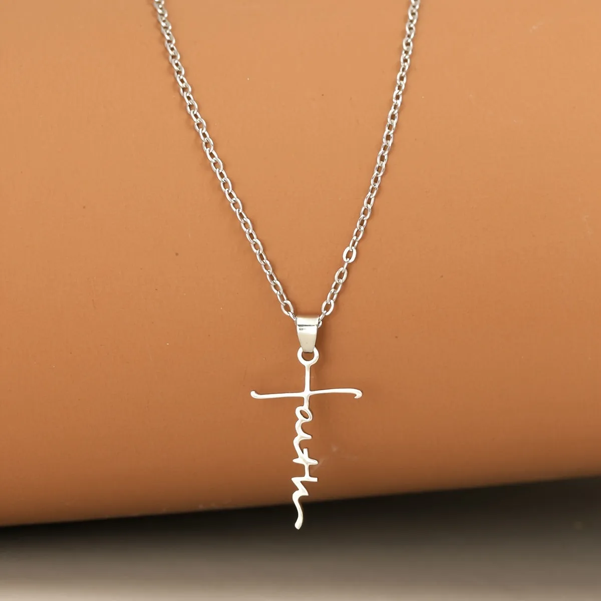 3pcs Stainless Steel Christian Faith Words Pendant Necklace, Unisex Couple Jewelry Gift