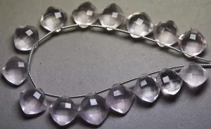 4 Match Pair, Super Rare Aaa Natural Rose Quartz Faceted Cushion Shape Briolettes Calibrated Size 14mm