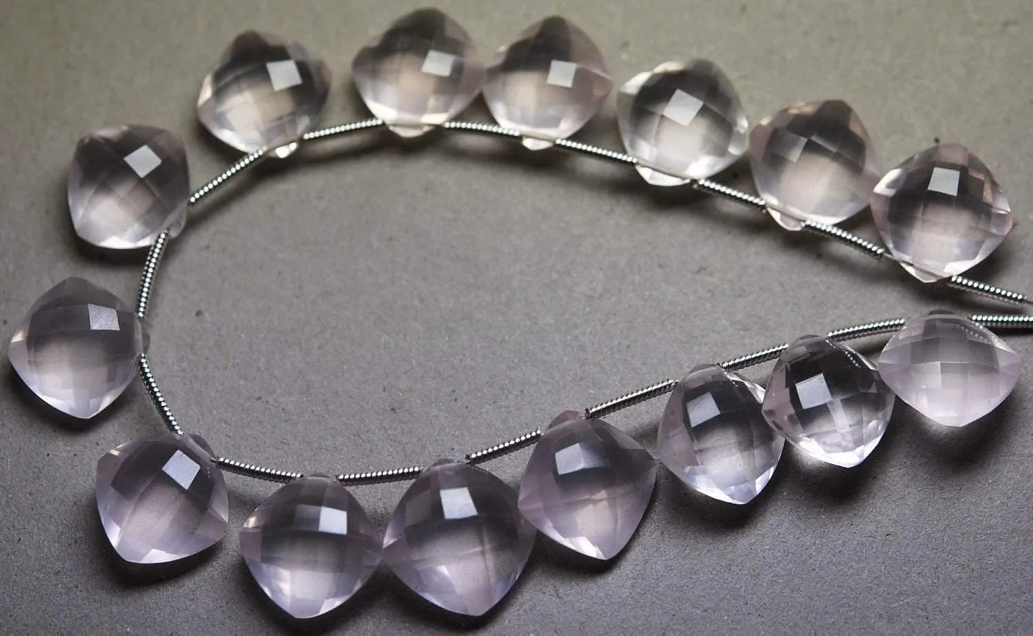 4 Match Pair, Super Rare Aaa Natural Rose Quartz Faceted Cushion Shape Briolettes Calibrated Size 14mm