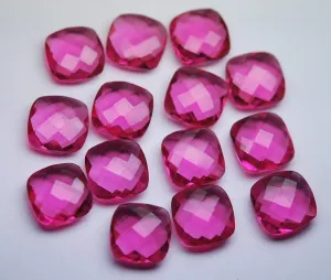 4 Matched Pairs,Pink Rubellite Quartz Faceted Cushion Shaped Briolettes, 12mm