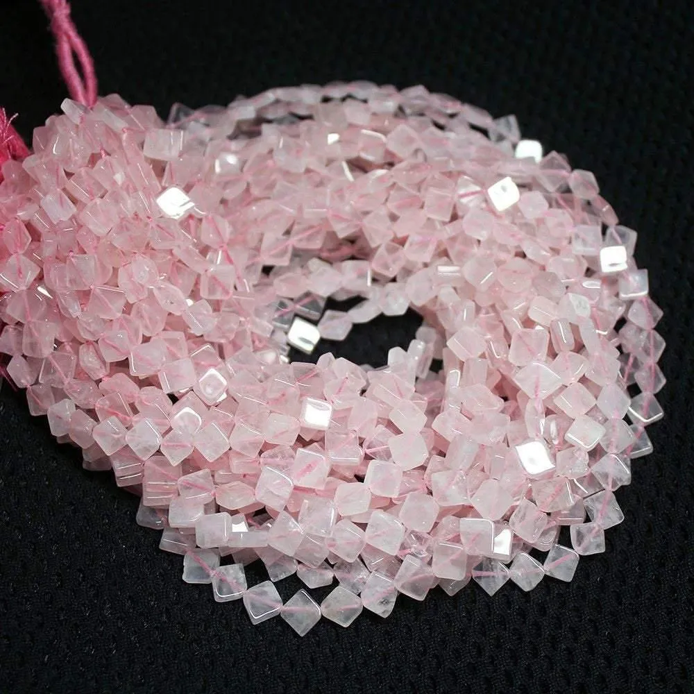 4 Strand Natural Pink Rose Quartz Smooth Kite Gemstone Beads Strand 13" 7mm 9mm