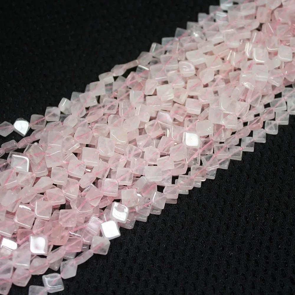 4 Strand Natural Pink Rose Quartz Smooth Kite Gemstone Beads Strand 13" 7mm 9mm