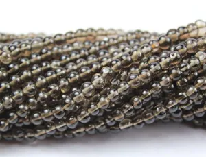 4 Strands Smoky Quartz Smooth Round Ball Gemstone Loose Beads 3mm 14" Wholesale