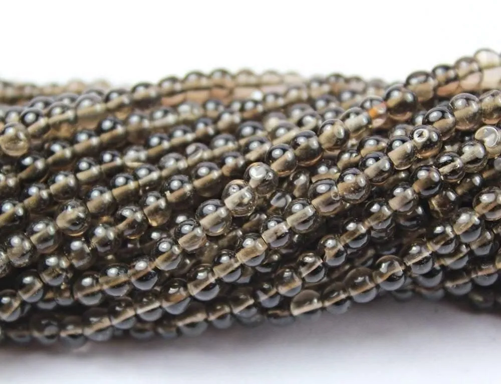 4 Strands Smoky Quartz Smooth Round Ball Gemstone Loose Beads 3mm 14" Wholesale