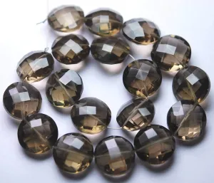 50 Beads, Finest Quality,Matched Pair 6mm Size,Smoky Quartz Faceted Coins Shaped Briolettes