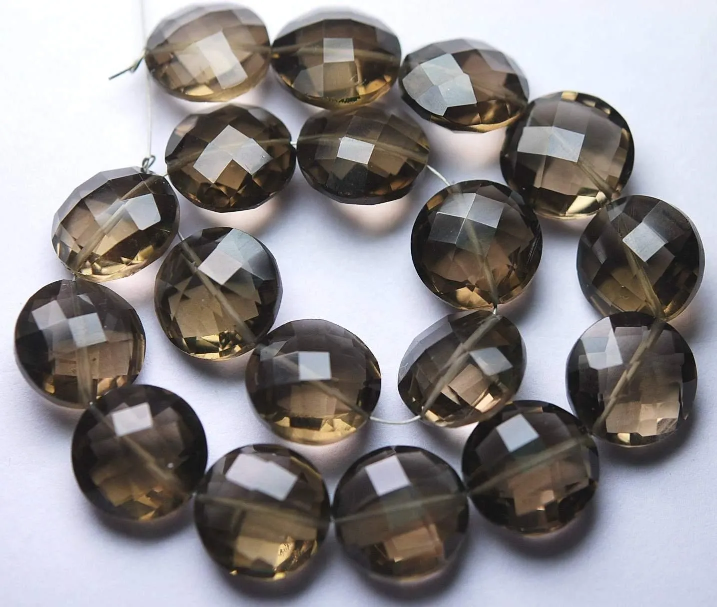 50 Beads, Finest Quality,Matched Pair 6mm Size,Smoky Quartz Faceted Coins Shaped Briolettes
