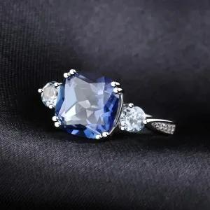 5.22Ct Iolite Blue Mystic Quartz Sky Blue Topaz Ring AU750 585 14K 10K 18K Gold 925 Silver