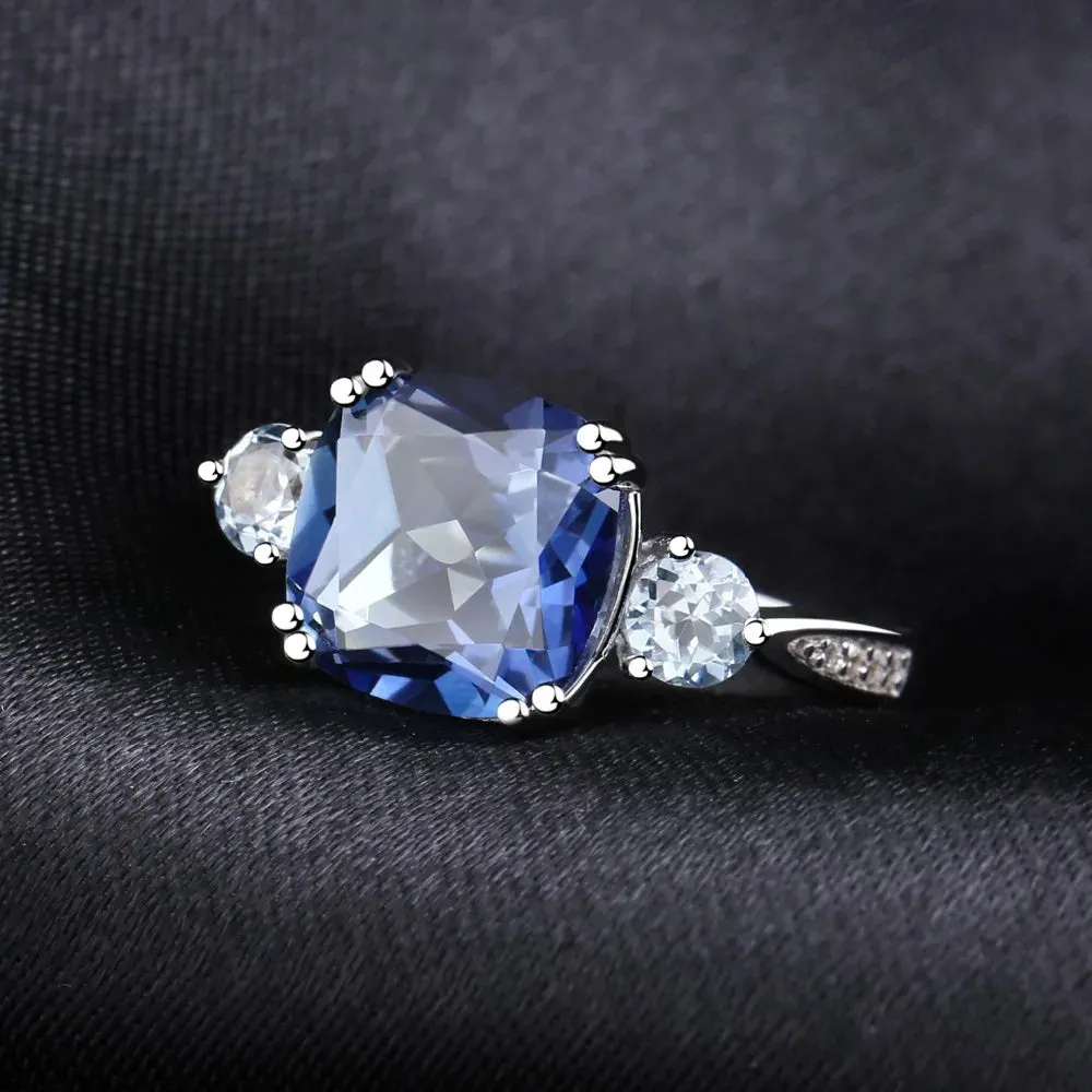 5.22Ct Iolite Blue Mystic Quartz Sky Blue Topaz Ring AU750 585 14K 10K 18K Gold 925 Silver