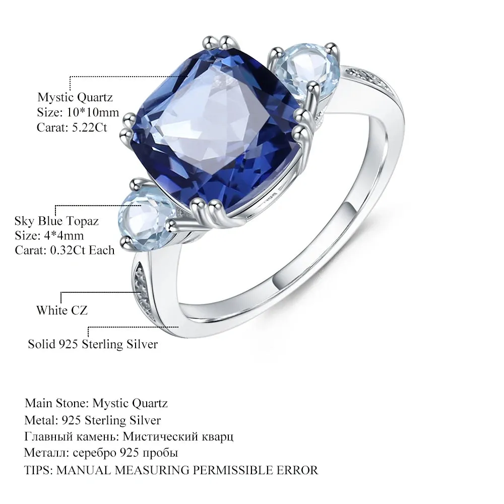 5.22Ct Iolite Blue Mystic Quartz Sky Blue Topaz Ring AU750 585 14K 10K 18K Gold 925 Silver