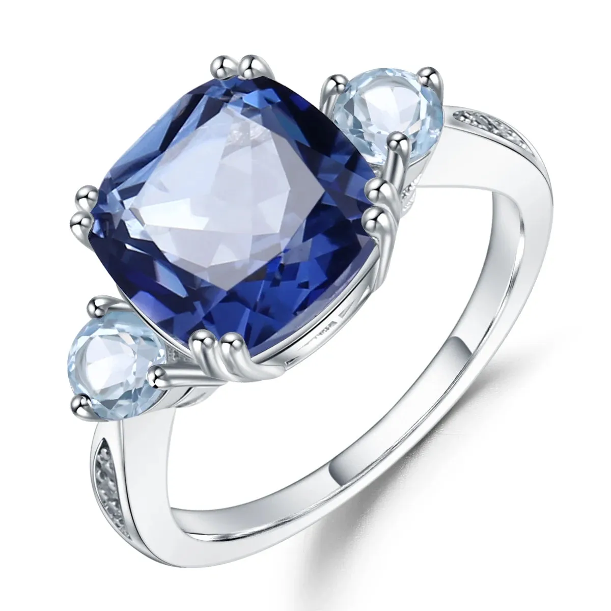 5.22Ct Iolite Blue Mystic Quartz Sky Blue Topaz Ring AU750 585 14K 10K 18K Gold 925 Silver