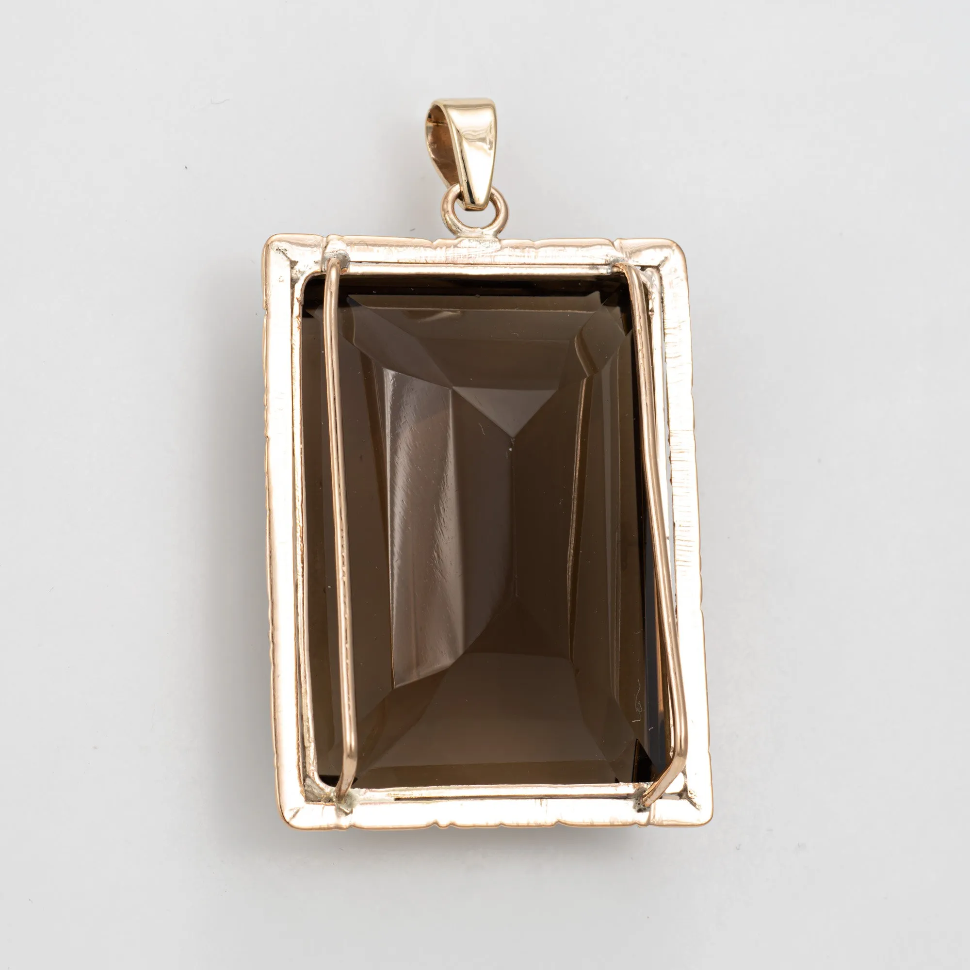 60s Huge 82ct Smoky Quartz Pendant 14k Yellow Gold Large Square Fine Jewelry