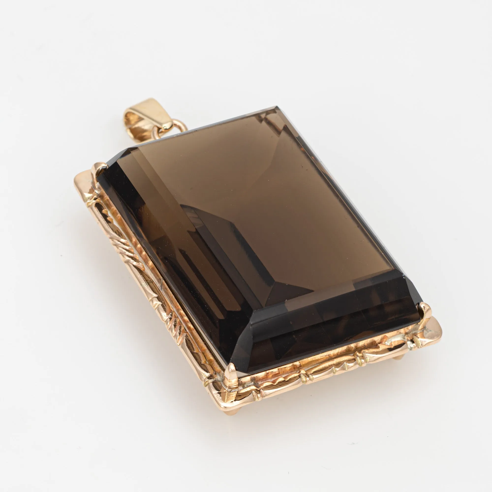 60s Huge 82ct Smoky Quartz Pendant 14k Yellow Gold Large Square Fine Jewelry
