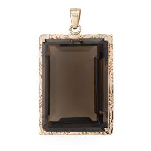 60s Huge 82ct Smoky Quartz Pendant 14k Yellow Gold Large Square Fine Jewelry