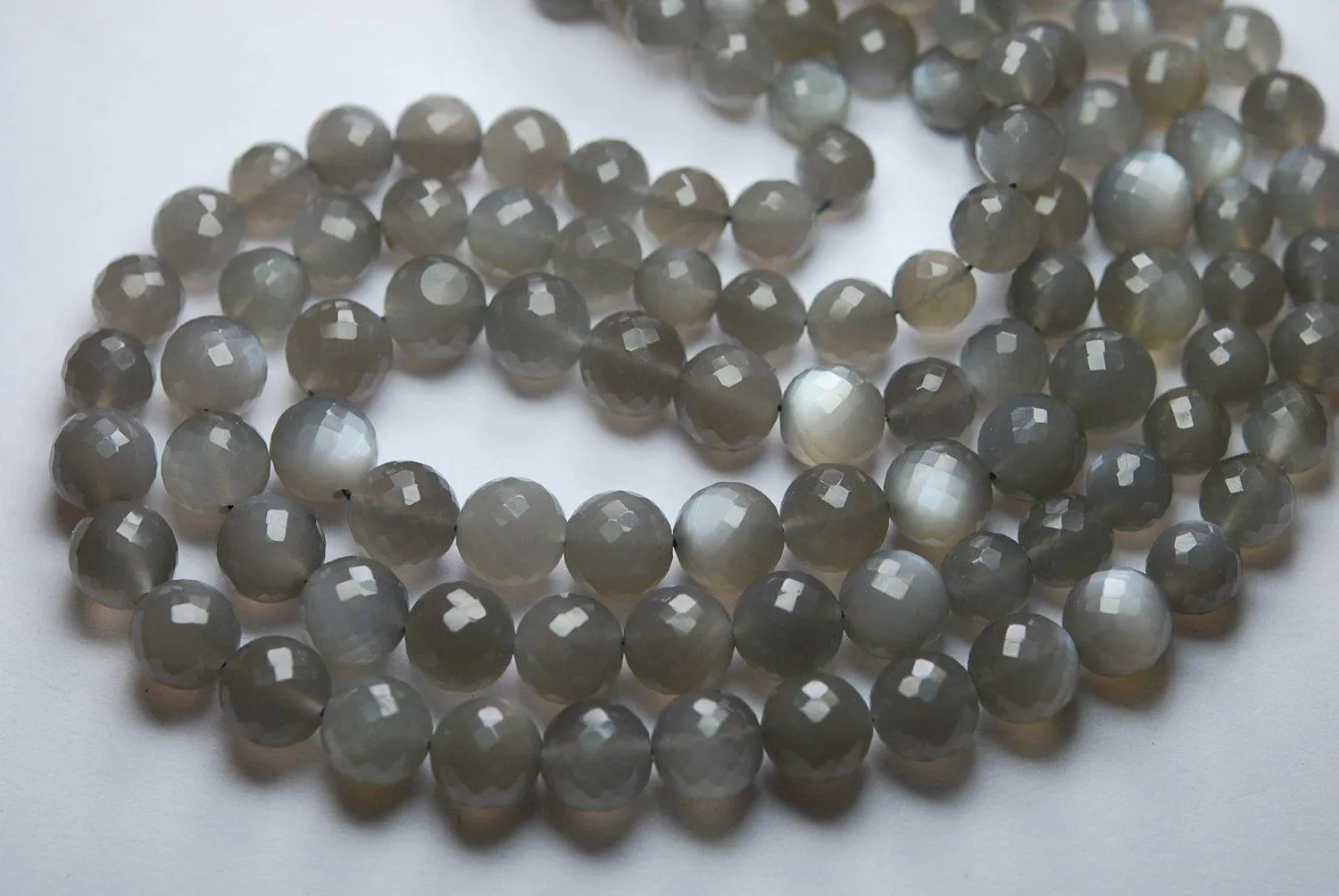 7 Inch Strand-Finest Quality, Natural Grey Moonstone Faceted Round Balls Shape Beads, 9-10mm Size