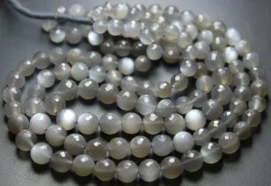 7 Inch Strand-Finest Quality, Natural Grey Moonstone Faceted Round Balls Shape Beads, 9-10mm Size