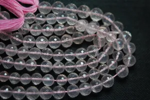 7 Inch Strand, Finest Quality, Rose Quartz Micro Faceted Round Balls Beads, 8mm Size