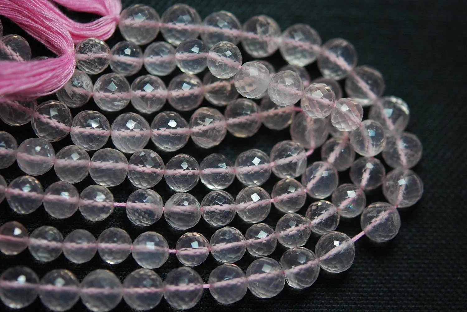7 Inch Strand, Finest Quality, Rose Quartz Micro Faceted Round Balls Beads, 8mm Size