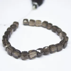 7.5 inch, 6-7mm, Smoky Quartz Faceted Cube Shape Beads, Quartz Beads