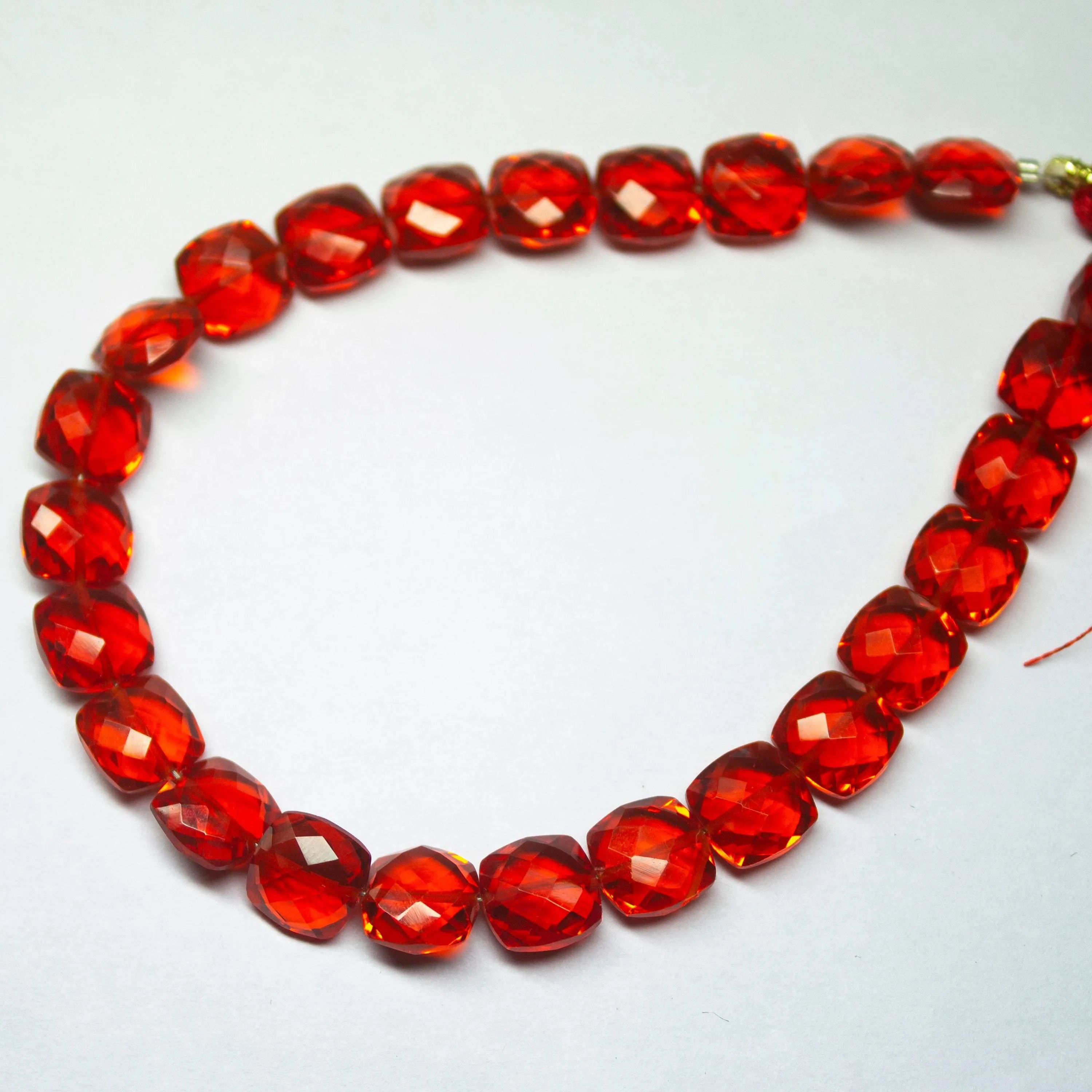 8 inch Full Strand, Stunning Red Quartz Faceted Cushion Briolette Beads, 8mm Size
