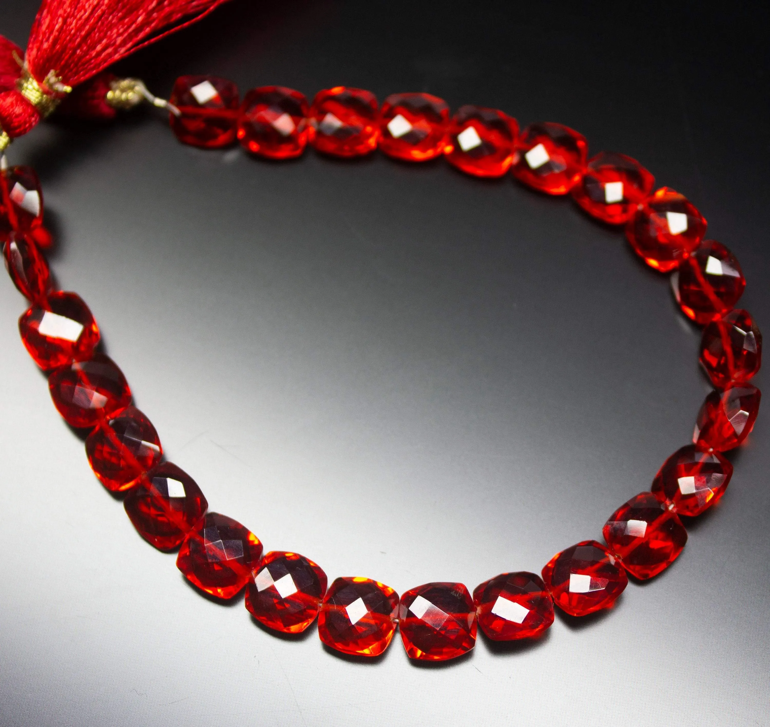 8 inch Full Strand, Stunning Red Quartz Faceted Cushion Briolette Beads, 8mm Size