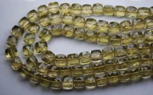 8 Inch Strand,Honey Quartz, Full Strand Micro Faceted 3D Cube Shape Briolettes, 6.5-7mm Size,Super Quality