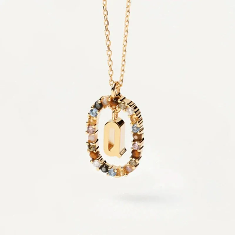 925 Sterling Silver Colored Zircon Letter Pendant Necklace