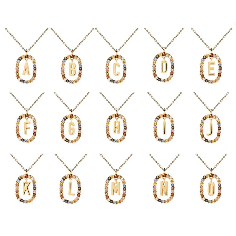 925 Sterling Silver Colored Zircon Letter Pendant Necklace