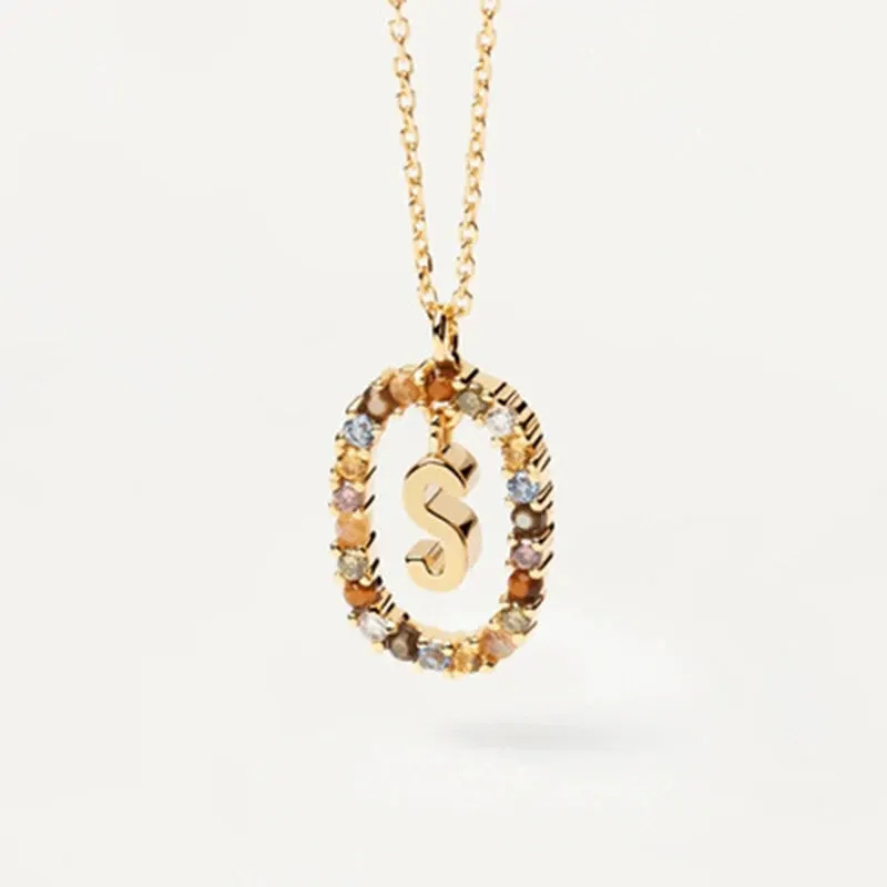 925 Sterling Silver Colored Zircon Letter Pendant Necklace