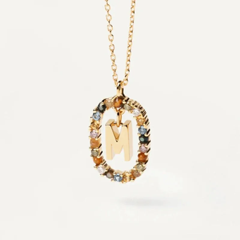 925 Sterling Silver Colored Zircon Letter Pendant Necklace