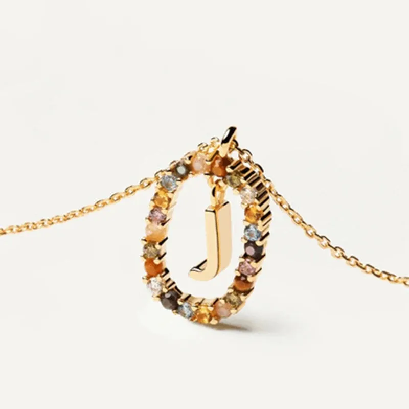 925 Sterling Silver Colored Zircon Letter Pendant Necklace